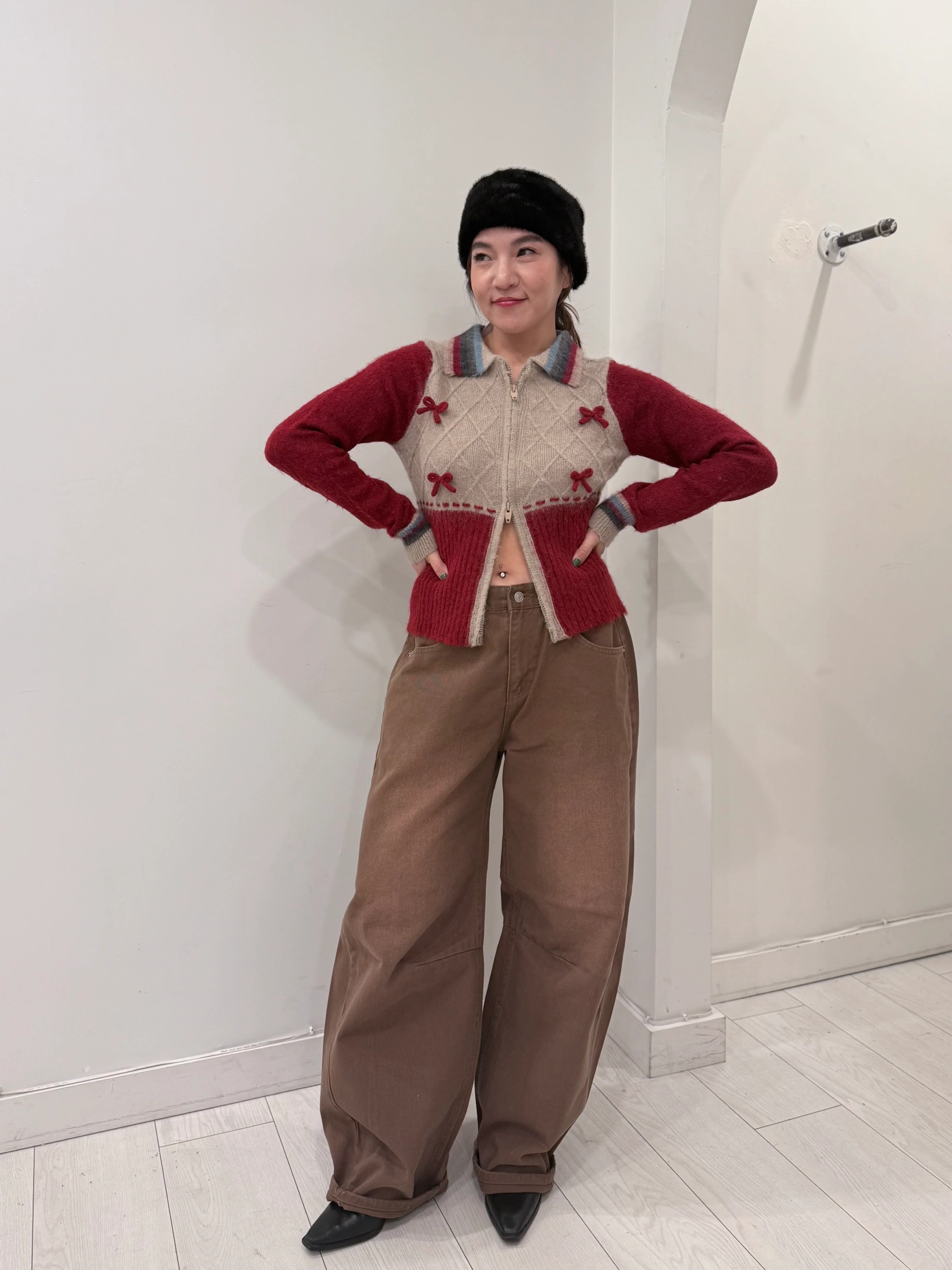 MELA Knit patchwork bow zip-up - Image 4